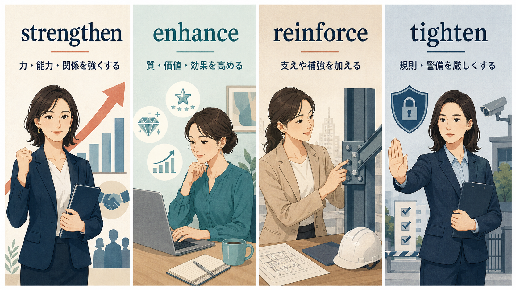 strengthen・enhance・reinforce・tightenの違い