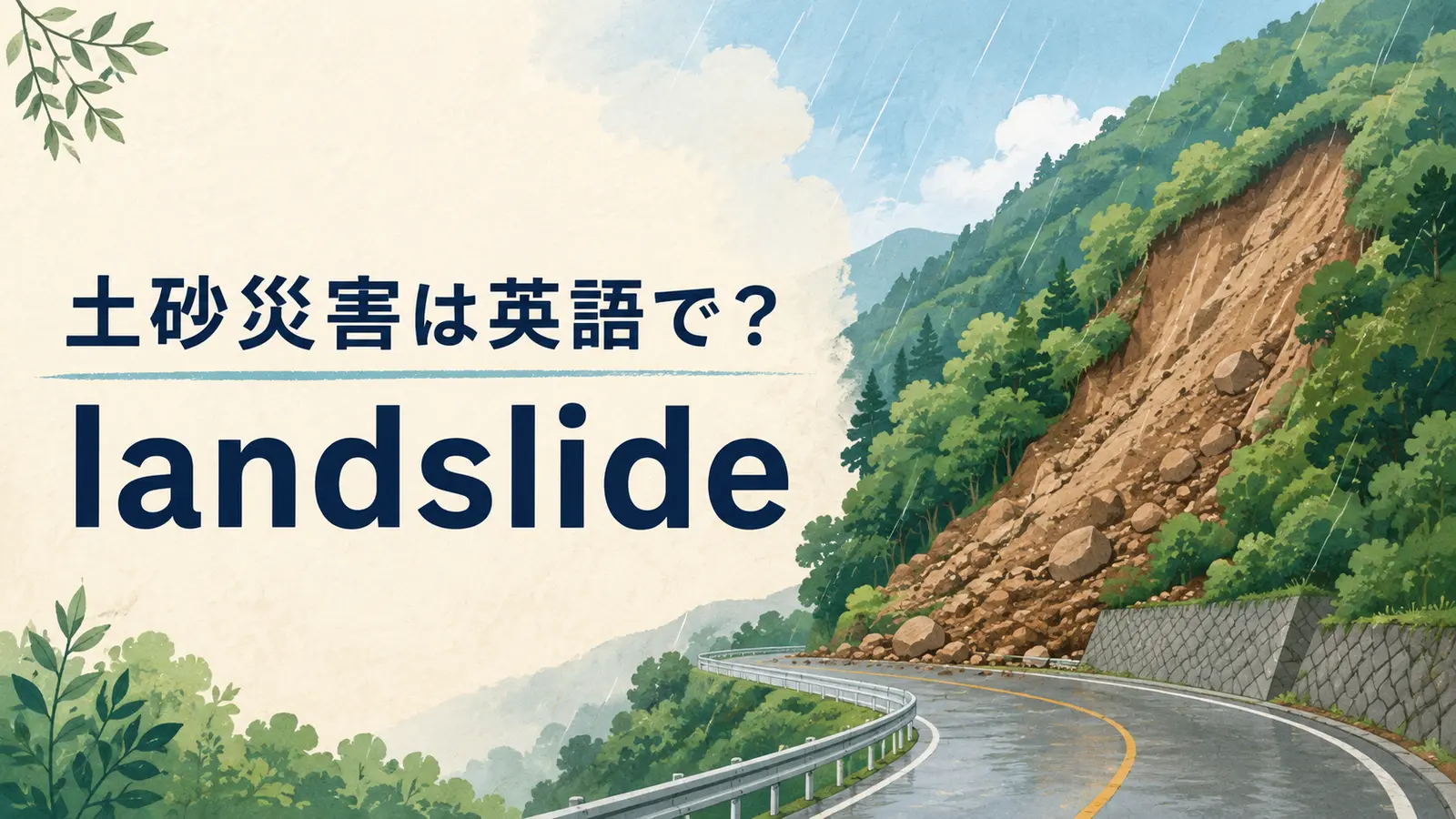 土砂災害は英語で? landslideを学ぶイラスト