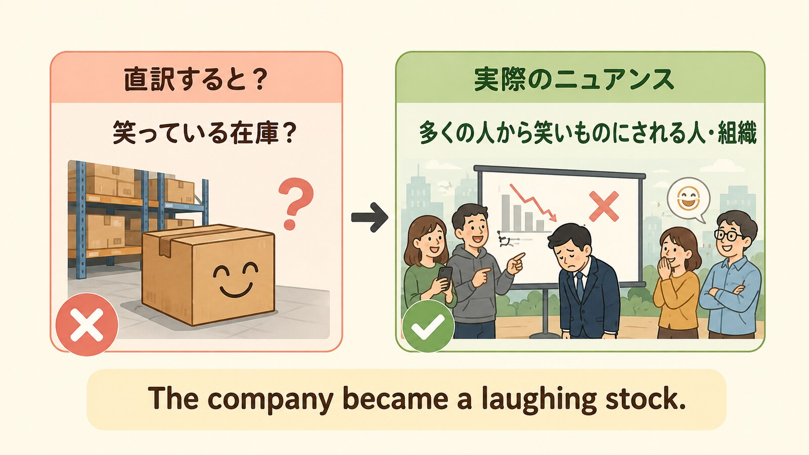 laughing stockの直訳による誤読と実際のニュアンスの比較