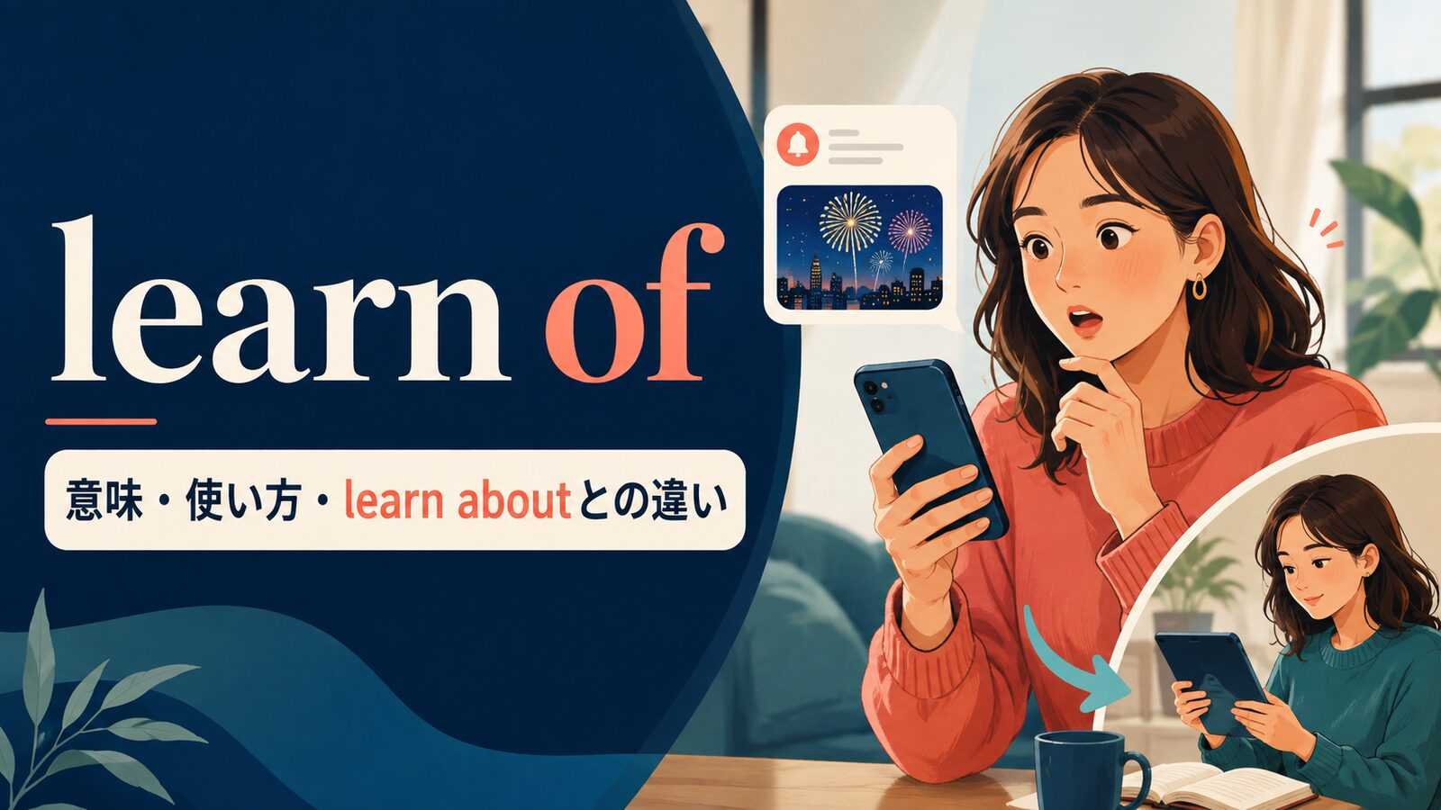 learn ofの意味、使い方、learn aboutとの違いを示すアイキャッチ画像
