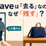 leaveが去ると残すの両方を表す理由を人と物の位置関係で示すアイキャッチ