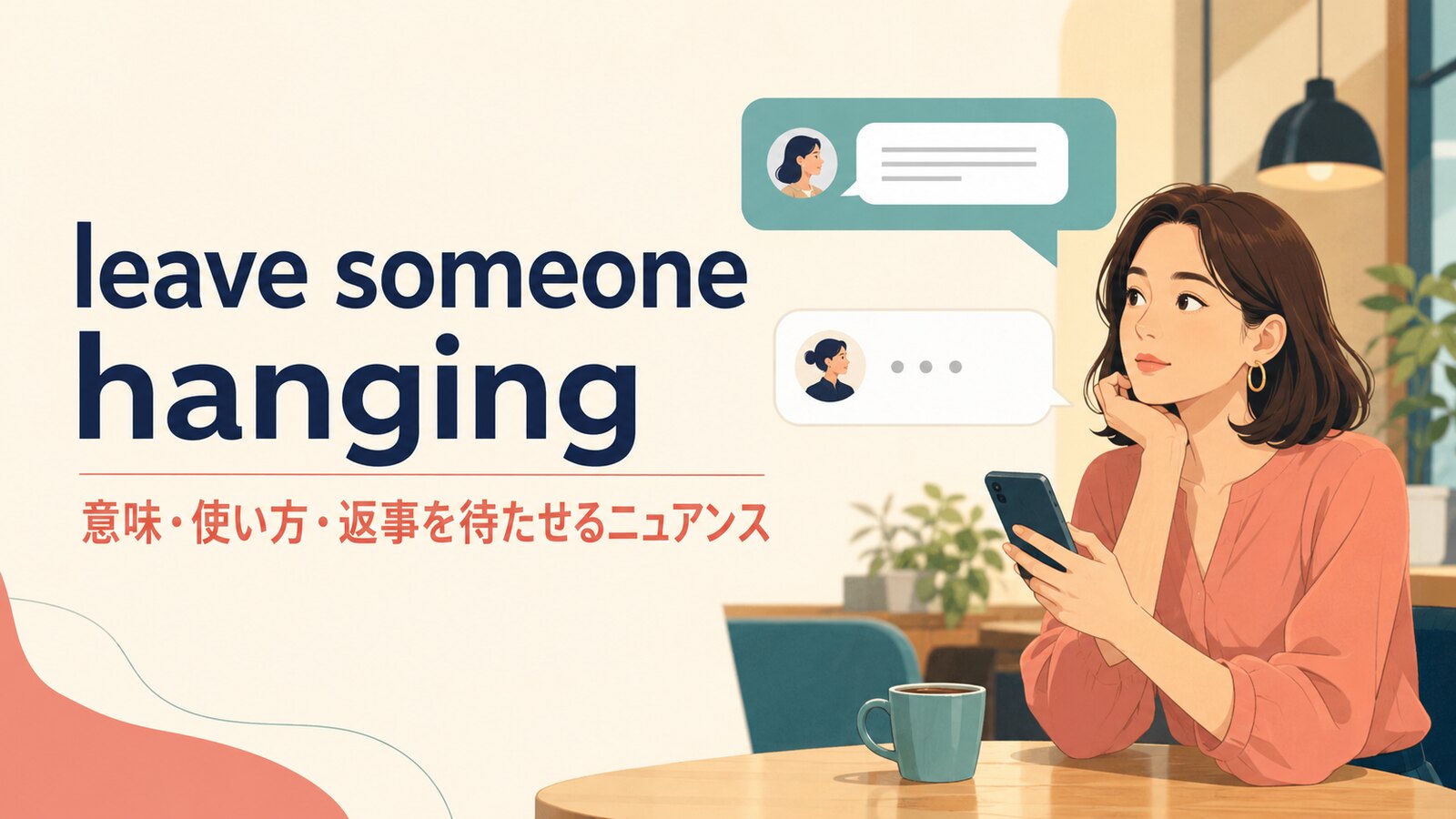 leave someone hangingの意味・使い方・返事を待たせるニュアンスを表すアイキャッチ画像