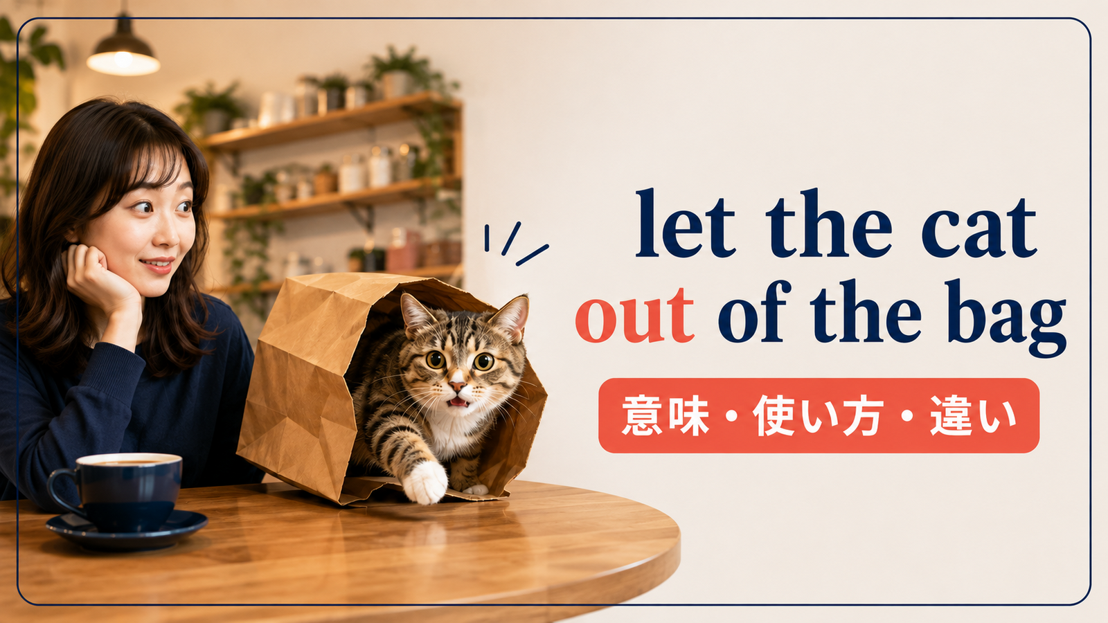 let the cat out of the bagの意味は？「秘密を漏らす」の使い方とspill the beansとの違い