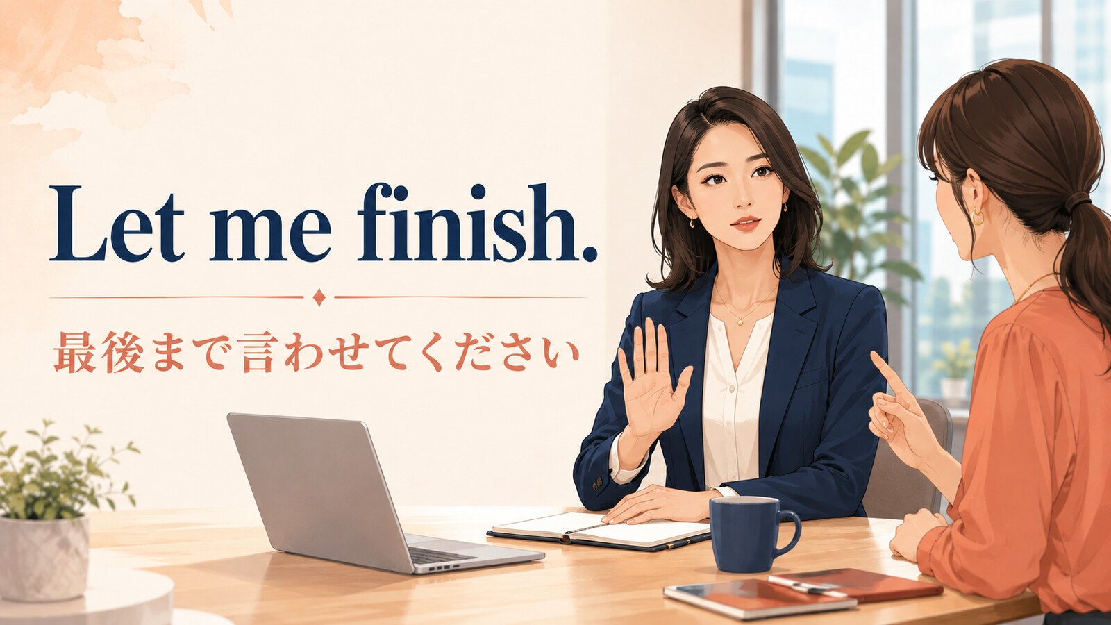 Let me finish.と会議で最後まで発言させてほしいと伝える場面