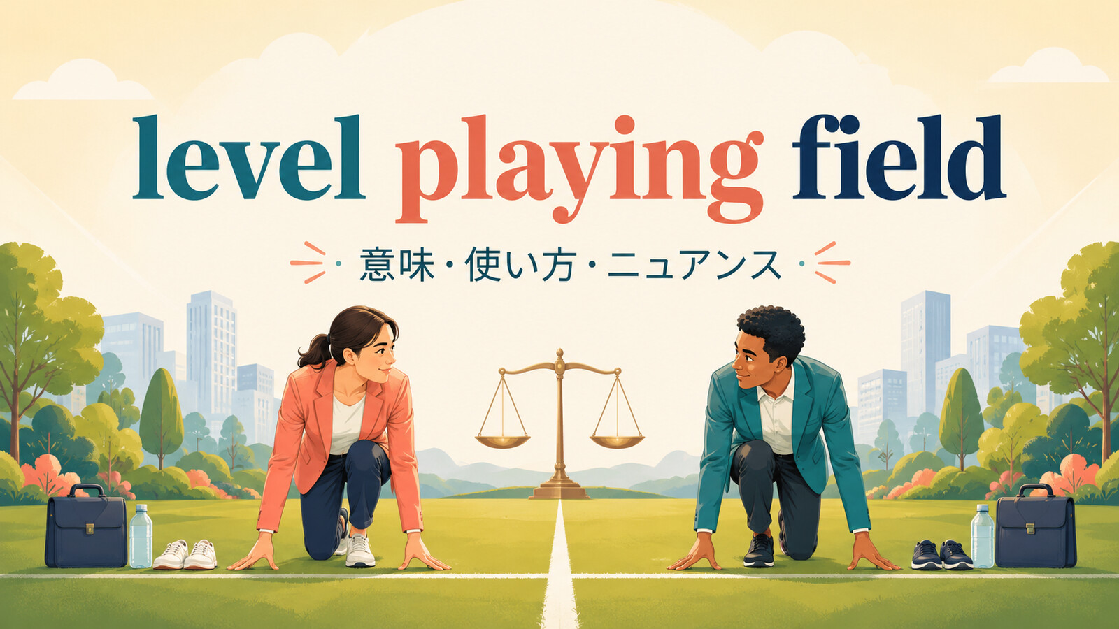 level playing fieldの意味・使い方・ニュアンスを解説するアイキャッチ画像