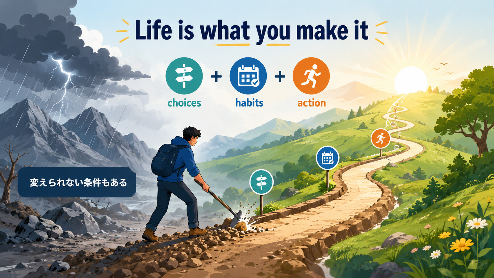 Life is what you make it.の語句とニュアンスを図解