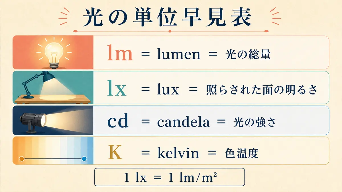 lm・lx・cd・Kの意味と違いをまとめた早見表
