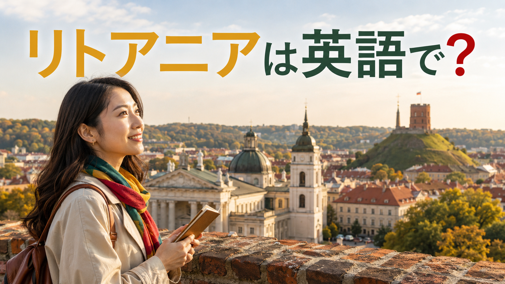 ヴィリニュスの街並みと旅行者、リトアニアは英語で?