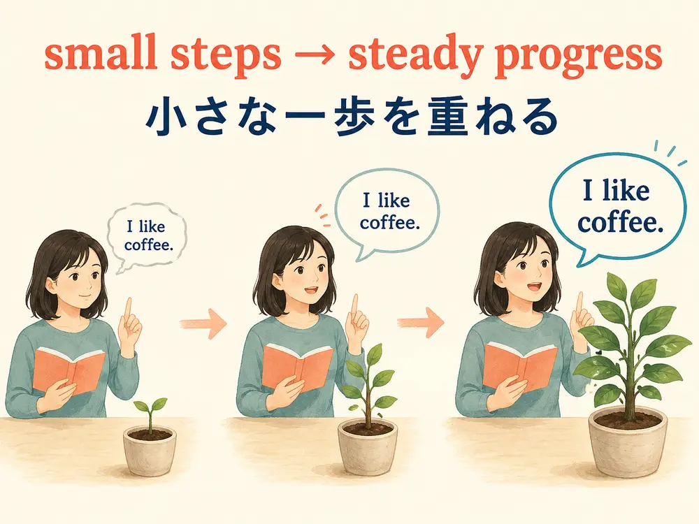 小さな英語練習を重ねて着実に上達するlittle by littleのイメージ