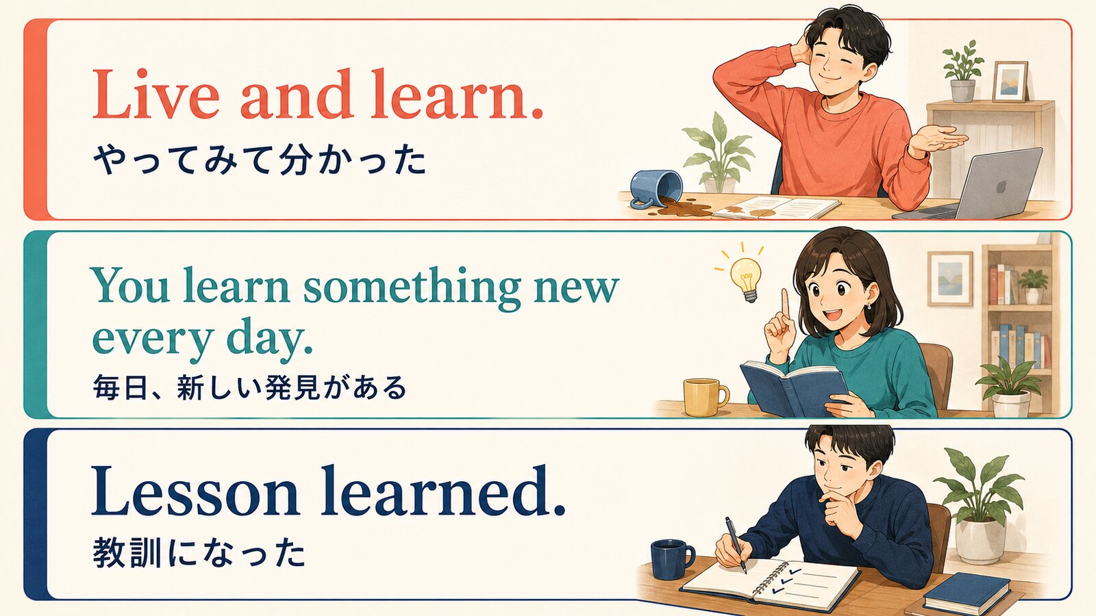 Live and learn、You learn something new every day、Lesson learnedの違い