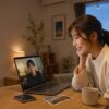 遠距離恋愛中のパートナーとビデオ通話をする女性