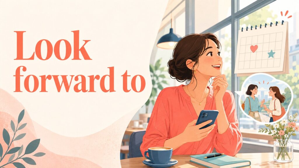 Look forward toの楽しみに待つイメージを表す英会話イラスト