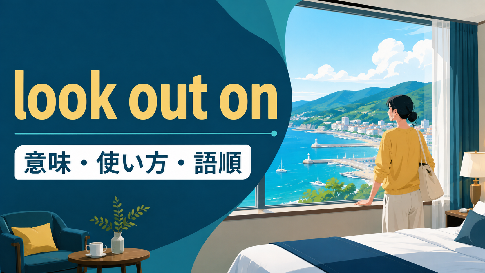look out onの意味は？「～に面している」の使い方とonto・overとの違い