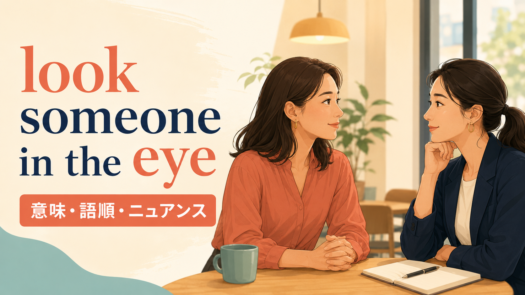 look someone in the eyeの意味は？語順・theの理由とmake eye contactとの違い