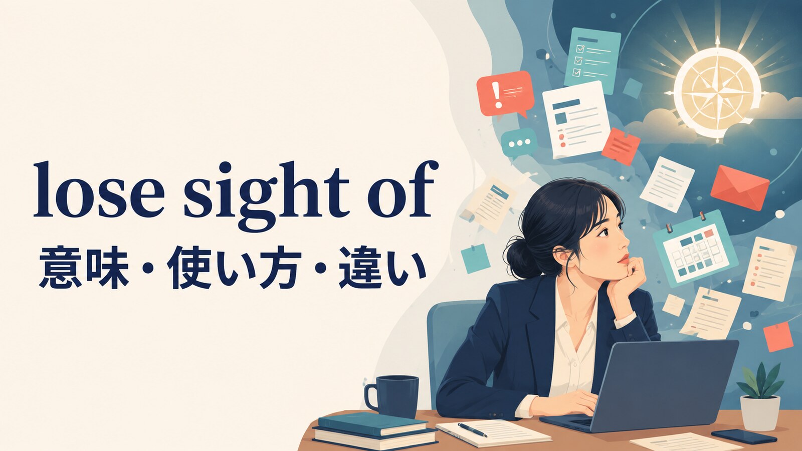 lose sight ofの意味・使い方・違いを解説するアイキャッチ画像