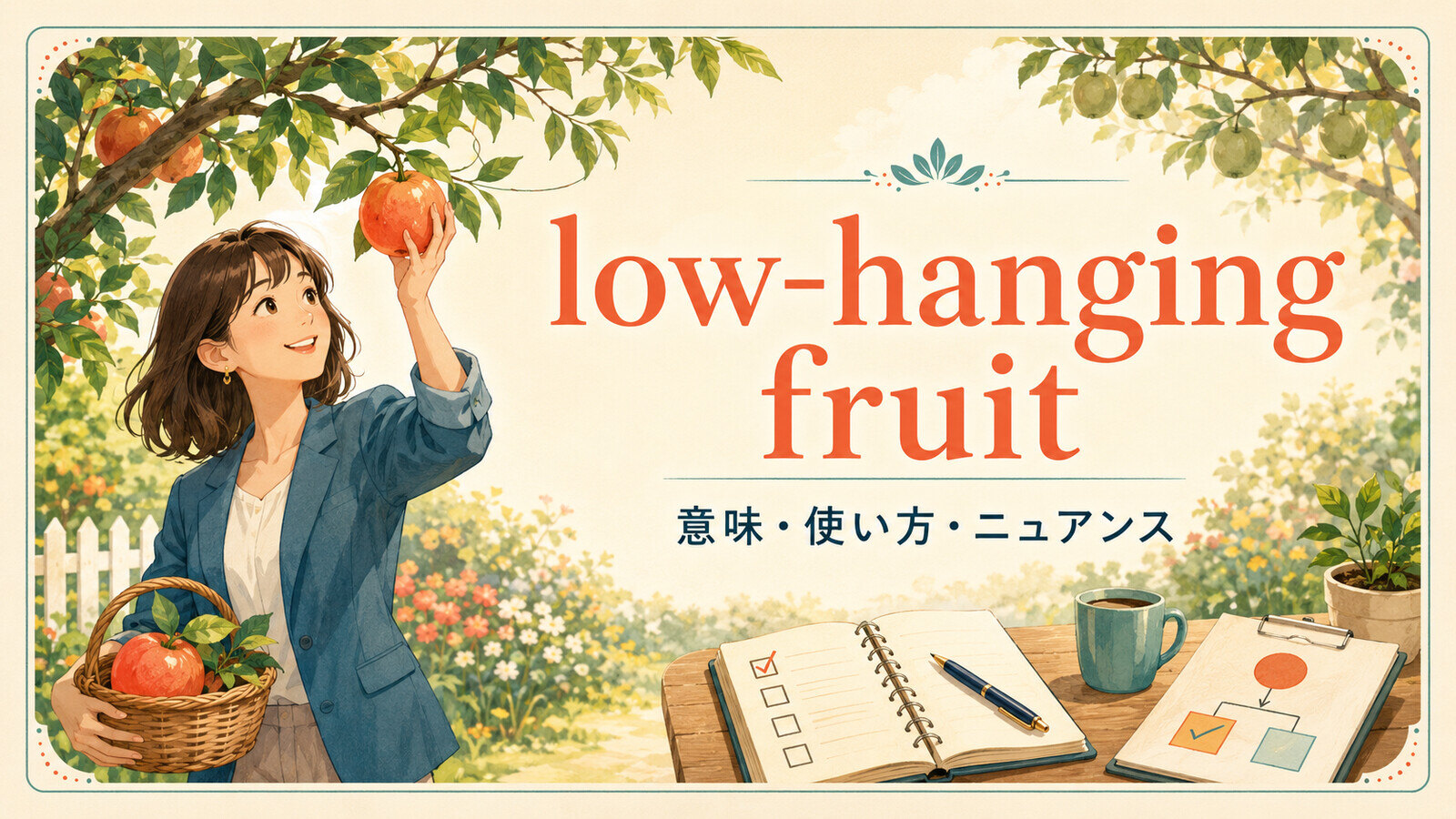 low-hanging fruitの意味・使い方・ニュアンスを解説するアイキャッチ画像