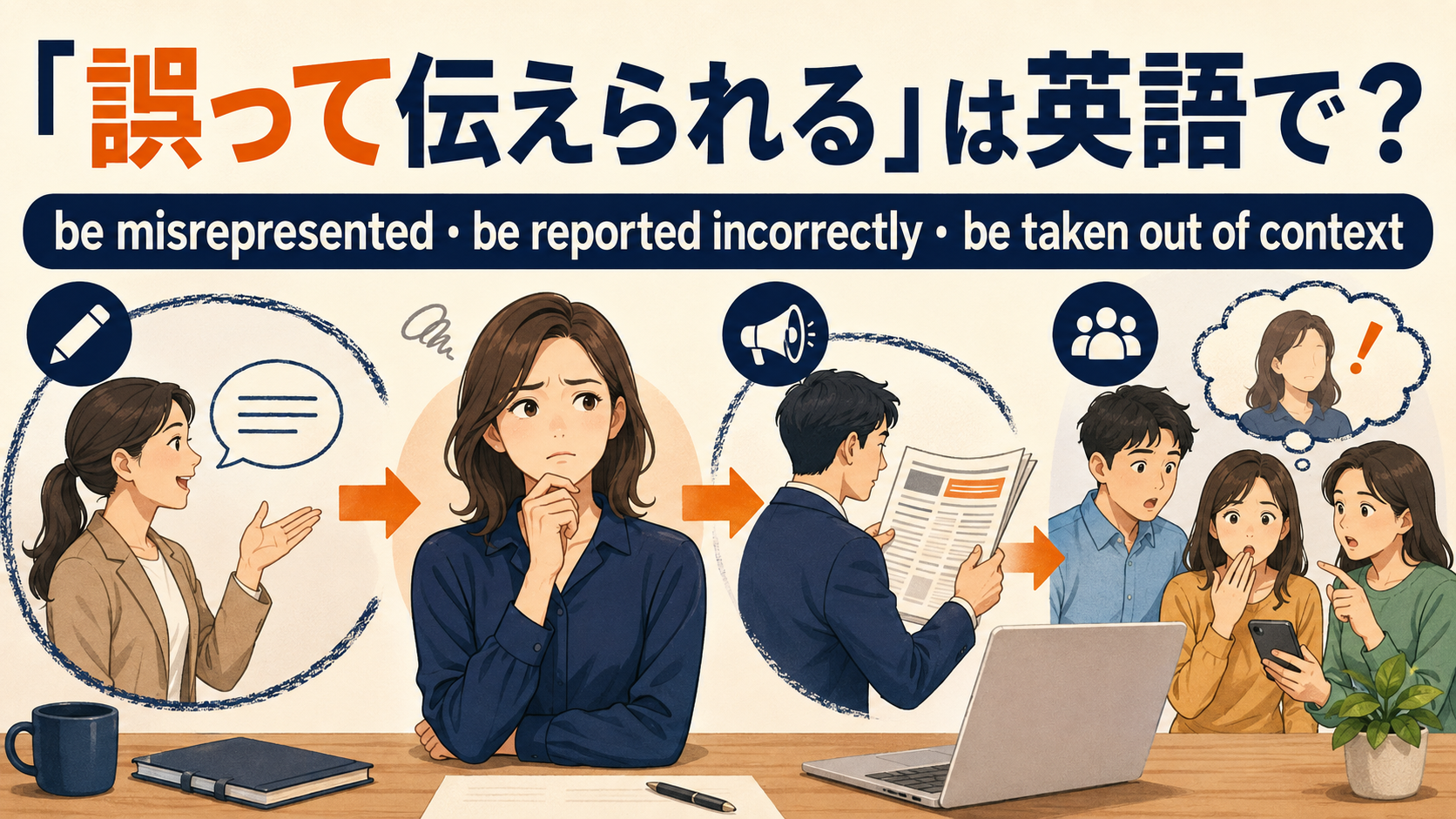 誤って伝えられるは英語で?be misrepresented・be reported incorrectly・be taken out of contextの違い