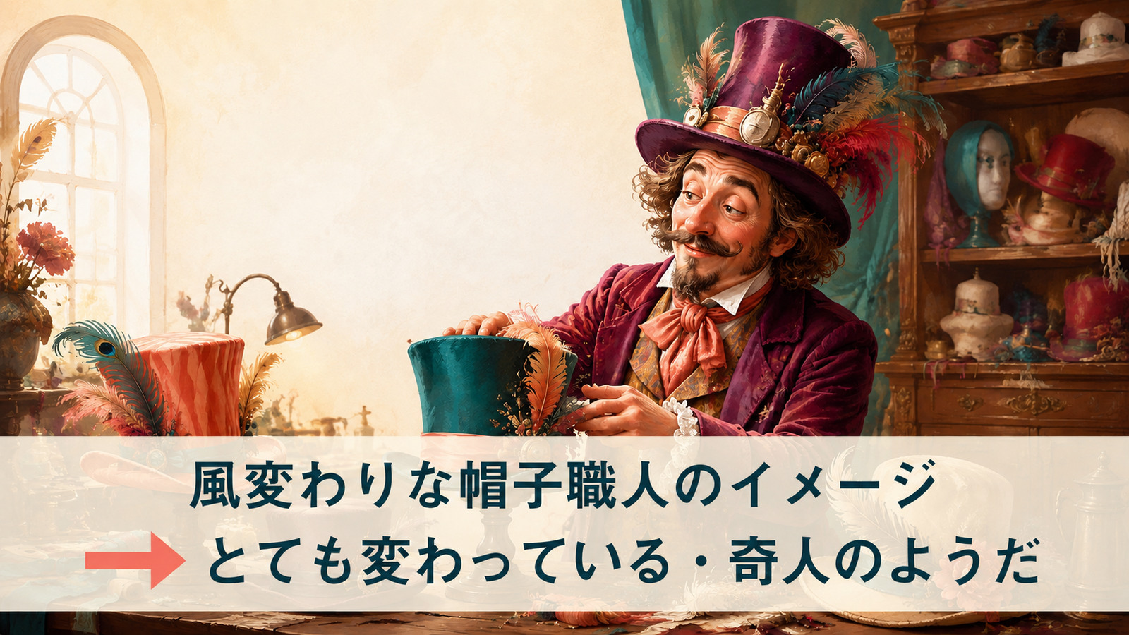 (as) mad as a hatterの直訳と実際のニュアンスを比較する解説イラスト
