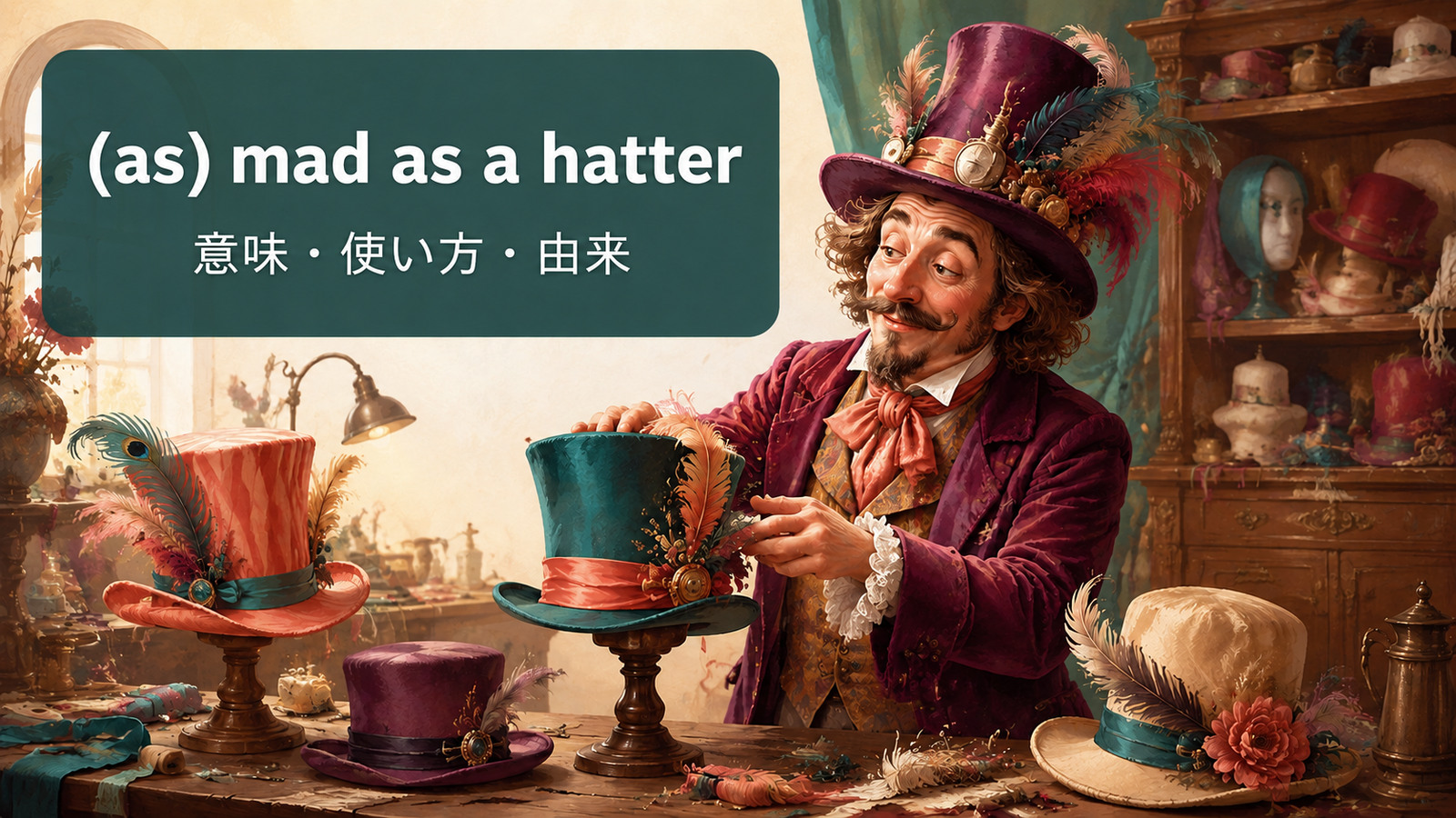 (as) mad as a hatterの意味と使い方を示すアイキャッチ