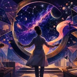 想像力の枠を壊して宇宙へ視野を開く女性科学者を描いたオリジナルアート