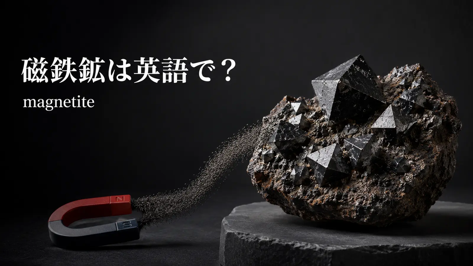 磁鉄鉱は英語でmagnetiteと表すことを示すアイキャッチ画像