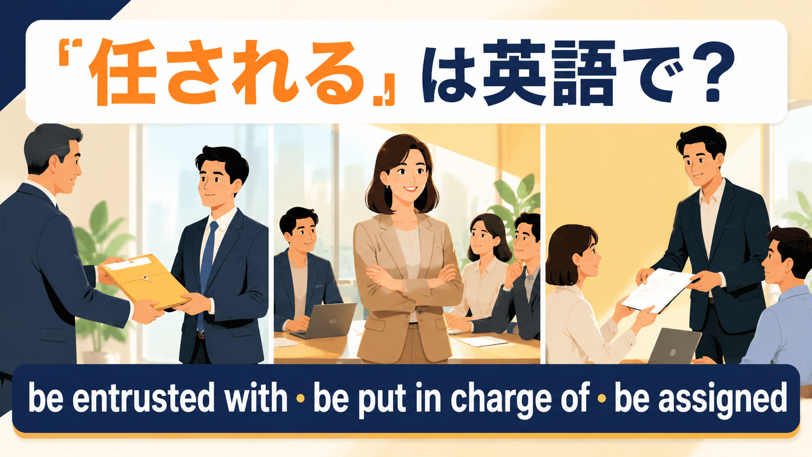 任されるの英語表現を紹介するアイキャッチ画像