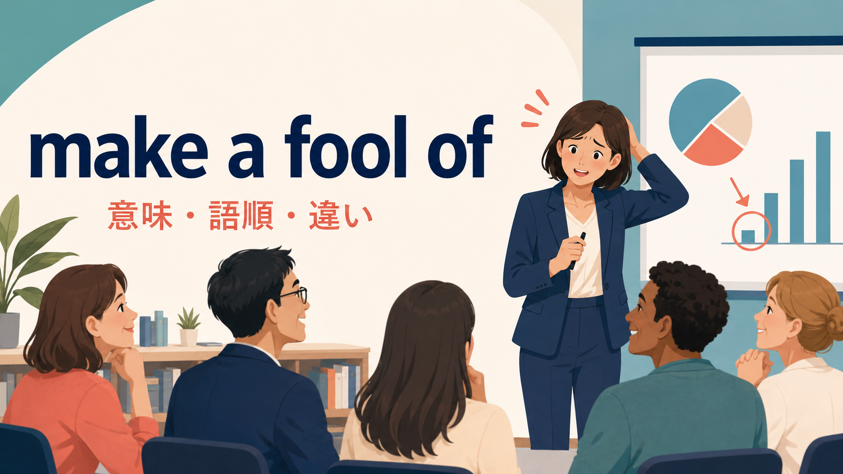 make a fool ofの意味・語順・違いを解説するアイキャッチ画像