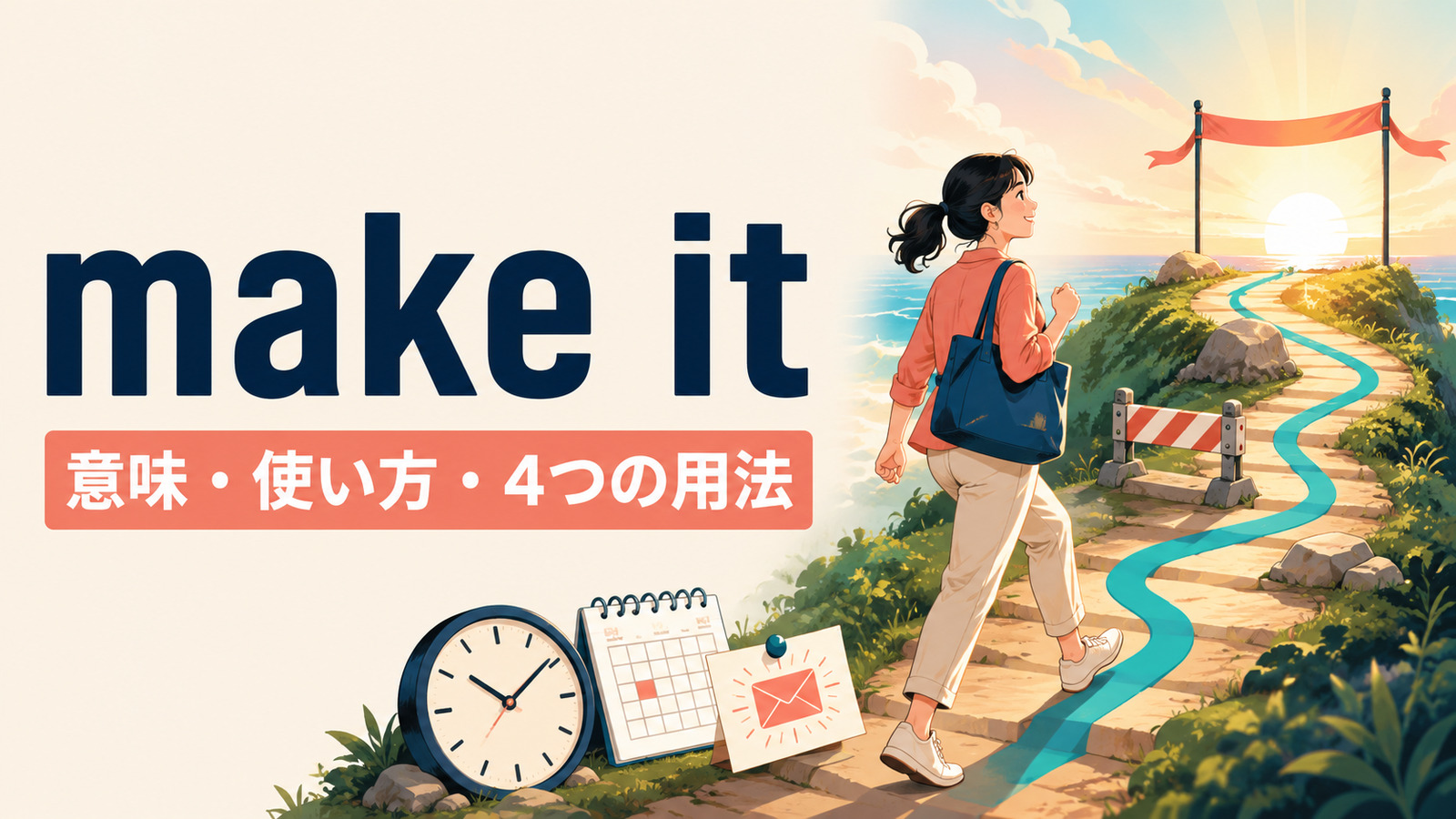 make itの意味・使い方・4つの用法を表したアイキャッチ画像