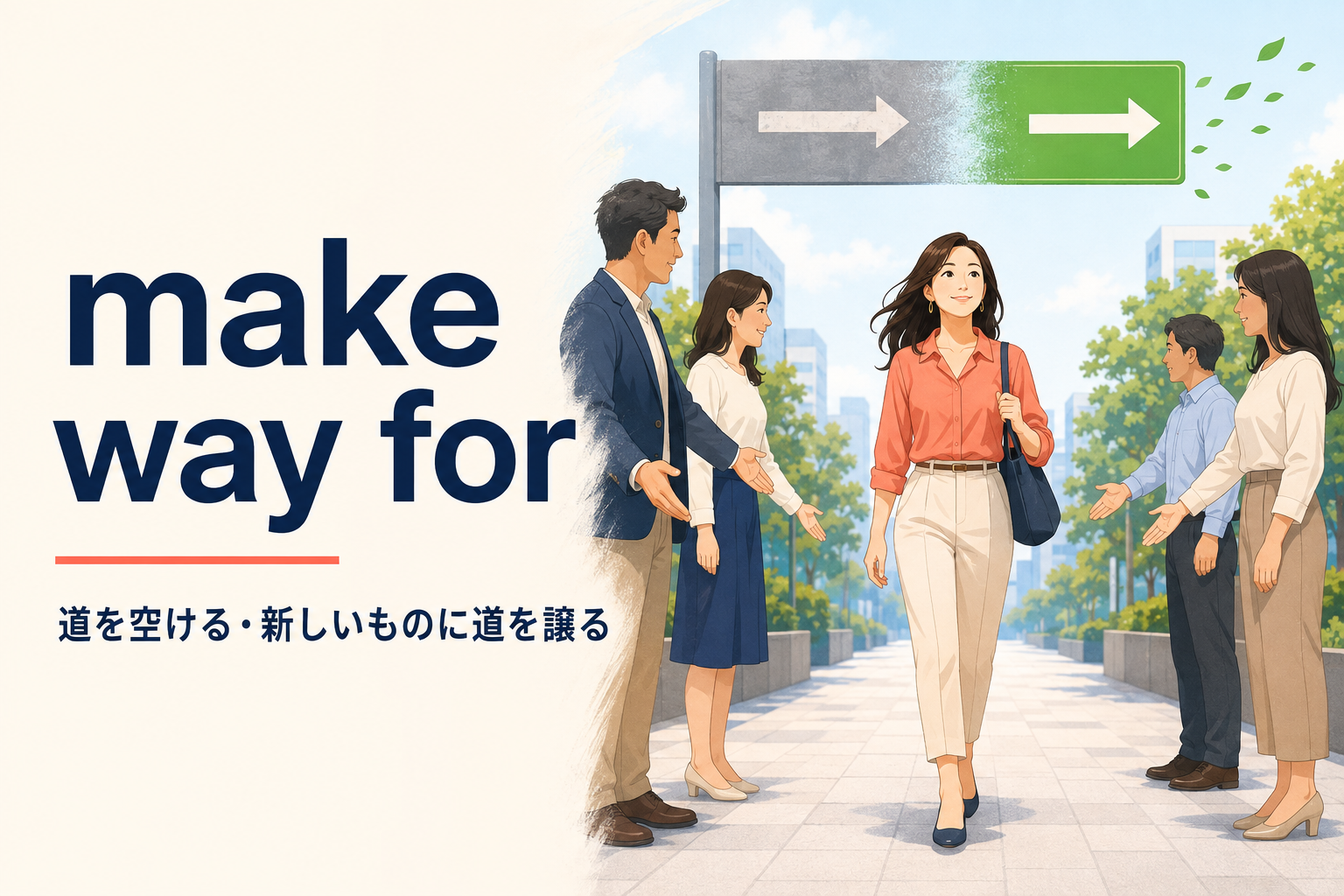 make way forの意味「道を空ける・新しいものに道を譲る」を表すイラスト