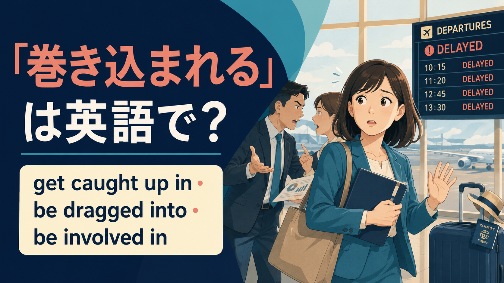 「巻き込まれる」は英語で？get caught up in・be dragged into・be involved inの違い