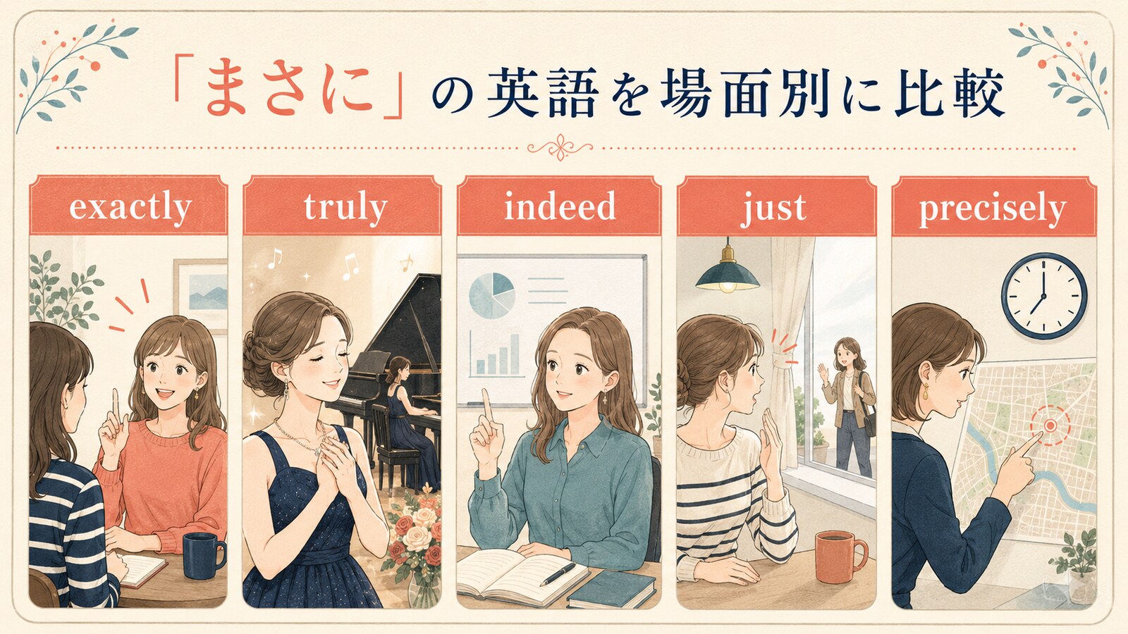 まさにを表すexactly、truly、indeed、just、preciselyの場面別比較