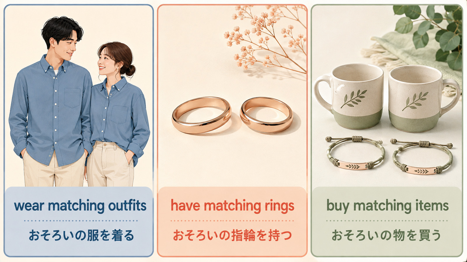 matching outfits・matching rings・matching itemsで表すおそろいの違い