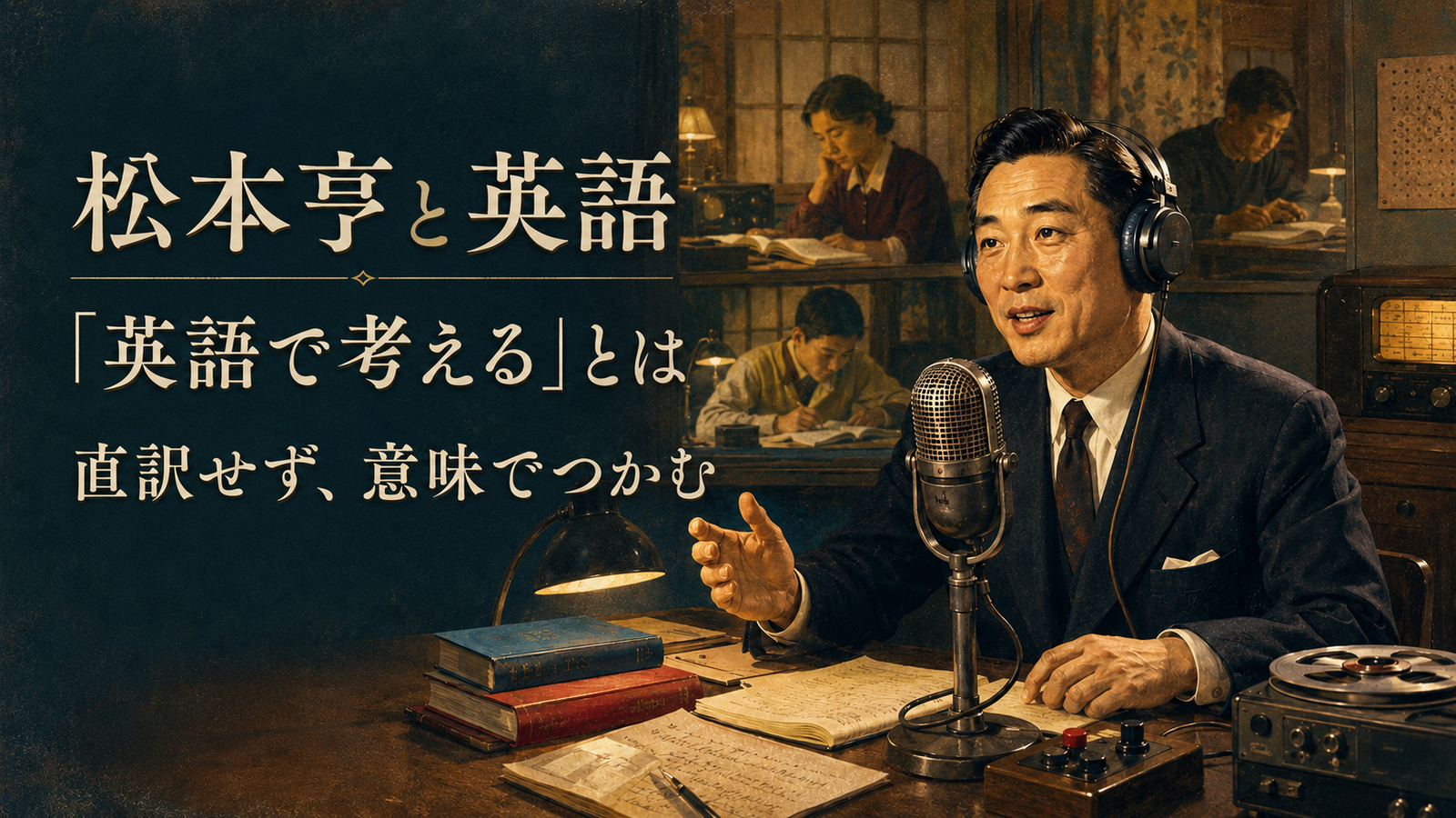 松本亨がラジオ英語会話を通じて英語で考える学びを伝えたことを表すアイキャッチ