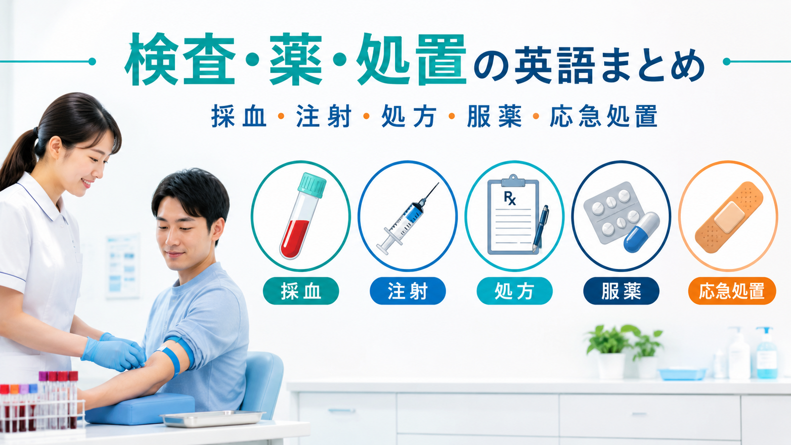 検査・薬・処置の英語まとめ｜採血・注射・処方・服薬・応急処置