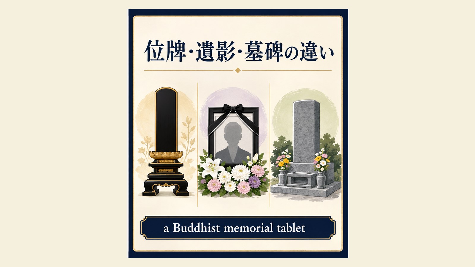 位牌の英語表現と使い分けを説明するイラスト