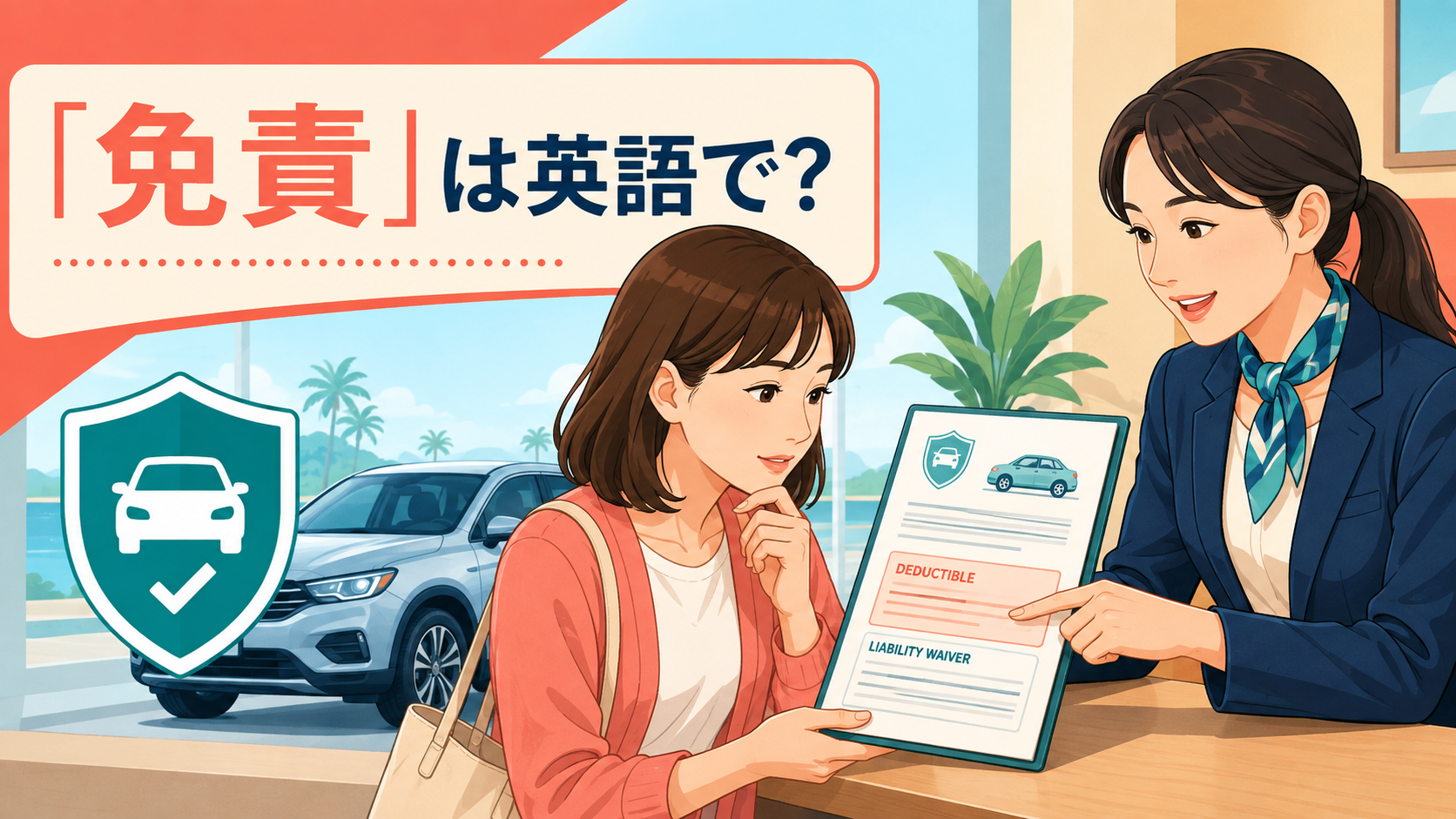 レンタカーの保険契約で免責について確認する場面