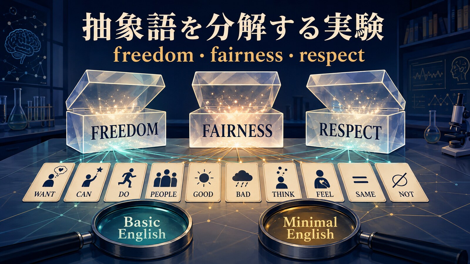 freedom・fairness・respectをBasic EnglishとMinimal Englishで分解する実験