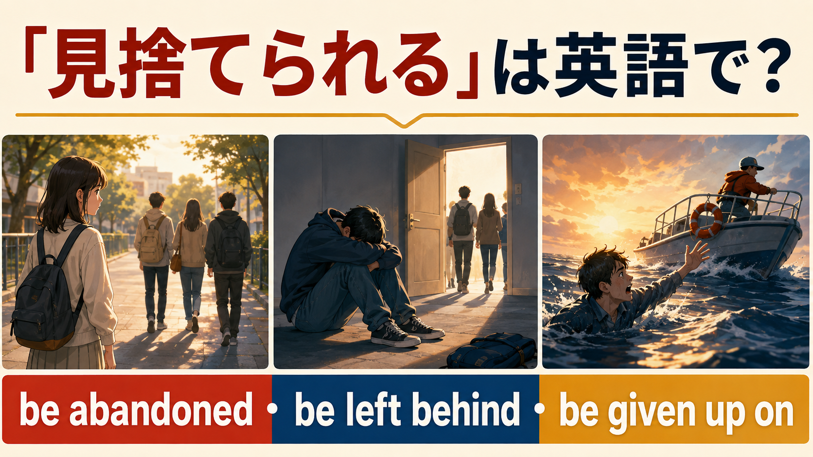 見捨てられるは英語で？be abandoned・be left behind・be given up onの違い