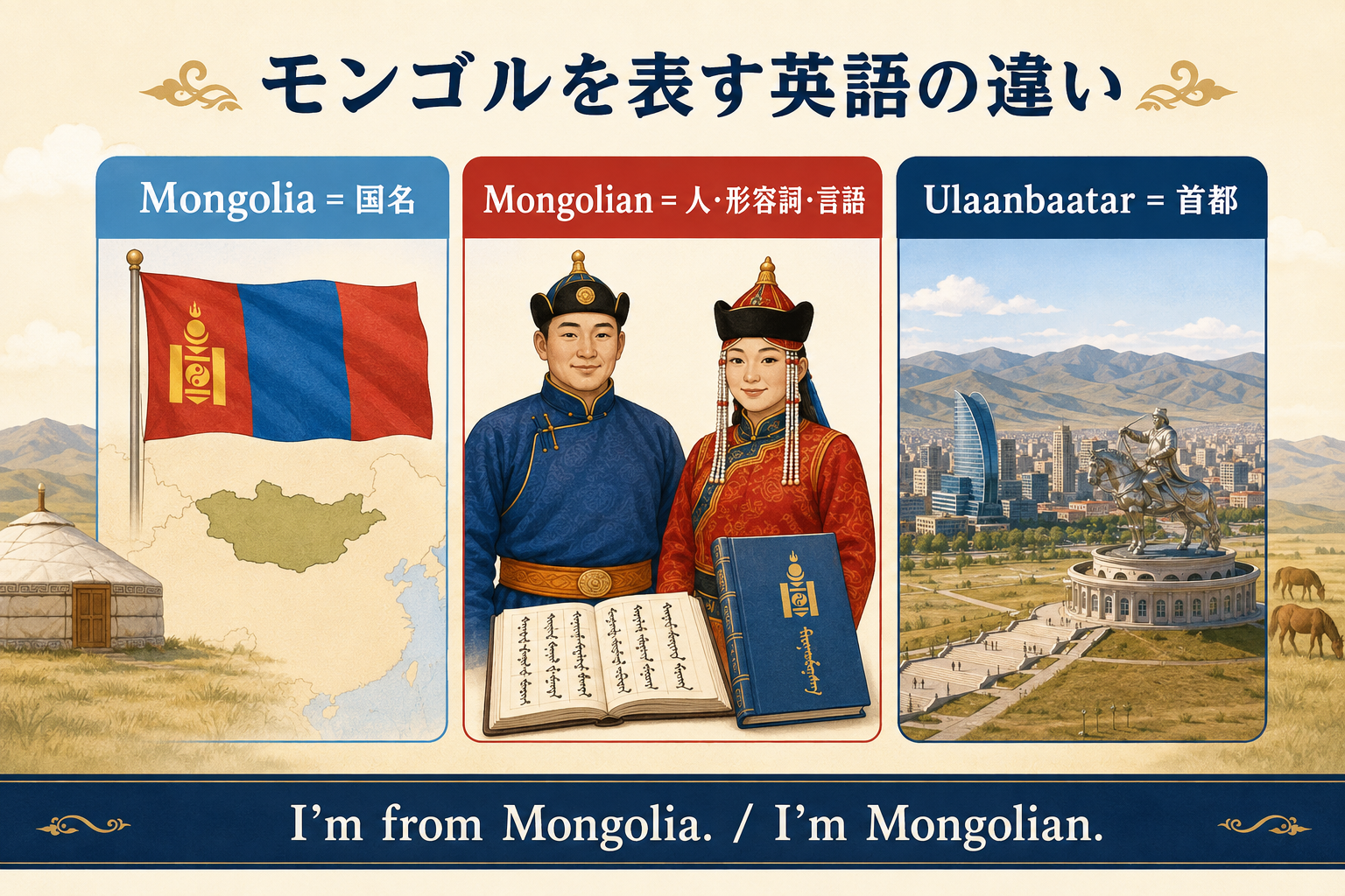 Mongolia Mongolian Ulaanbaatarの使い分け図解