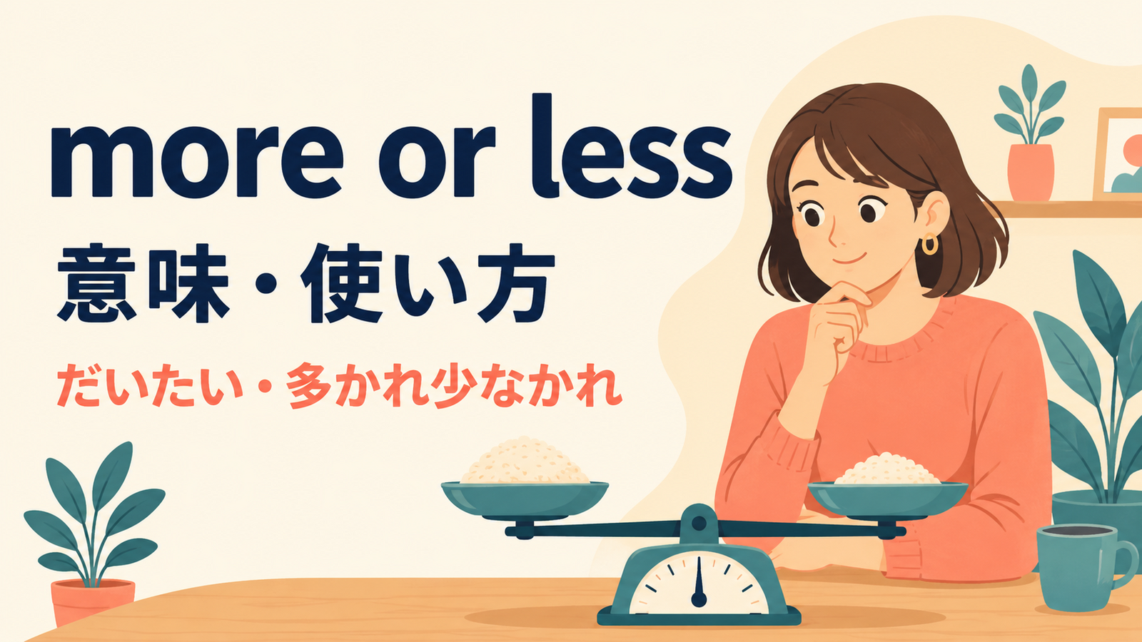 more or lessの意味・使い方・ニュアンスを解説するアイキャッチ