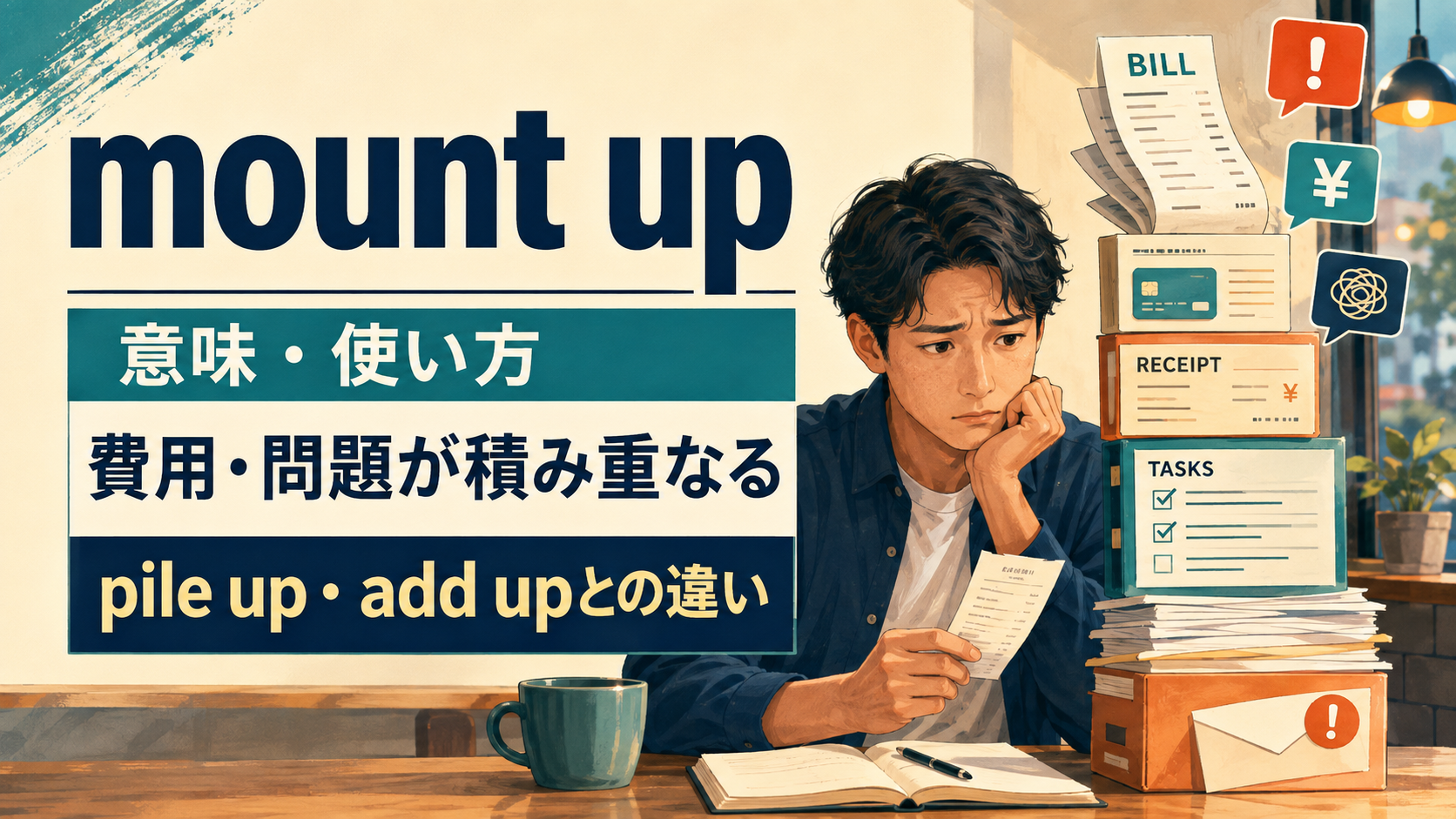 mount upの意味・使い方、費用・問題が積み重なるとpile up・add upとの違い