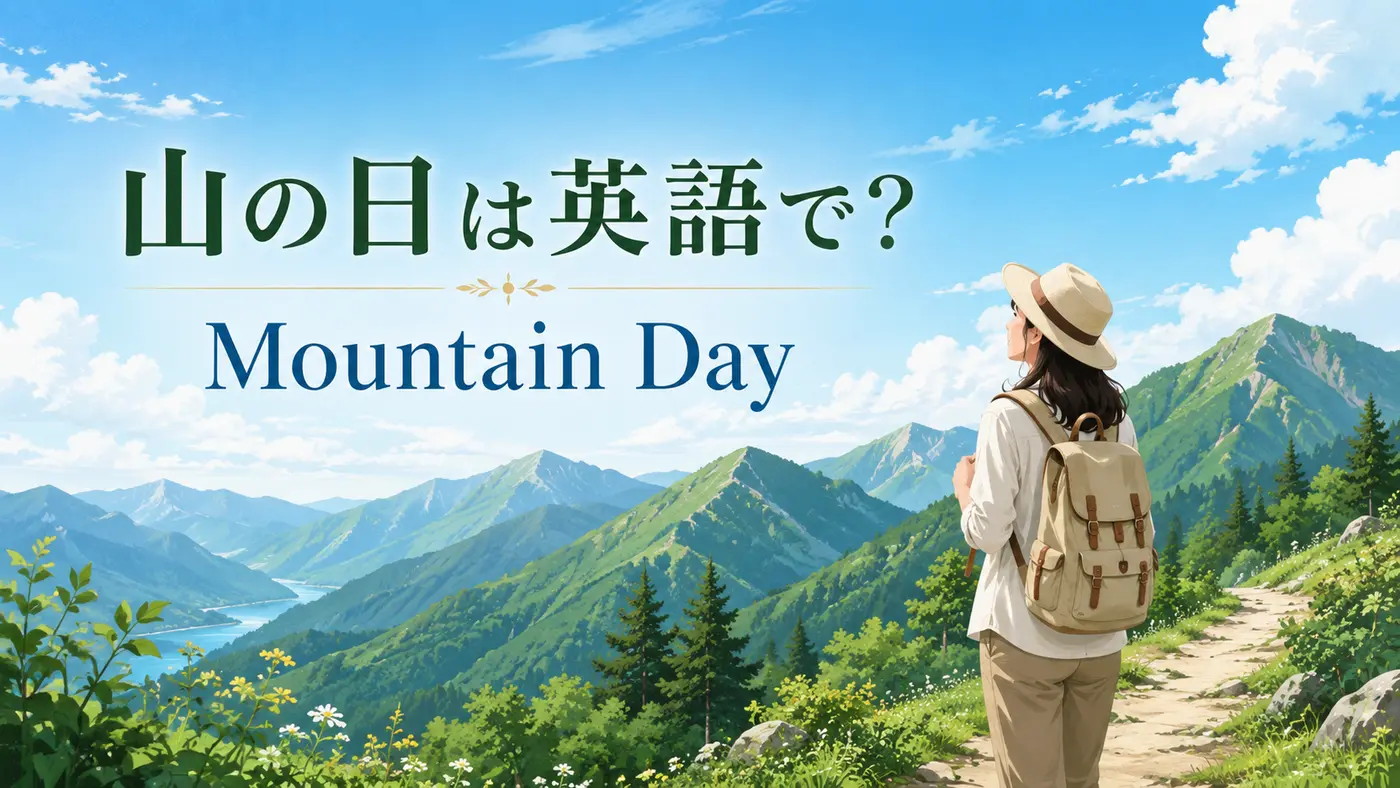山の日は英語で? Mountain Dayと書かれた夏山のイラスト