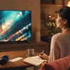 映画を見ながら英語を学習する大人の女性