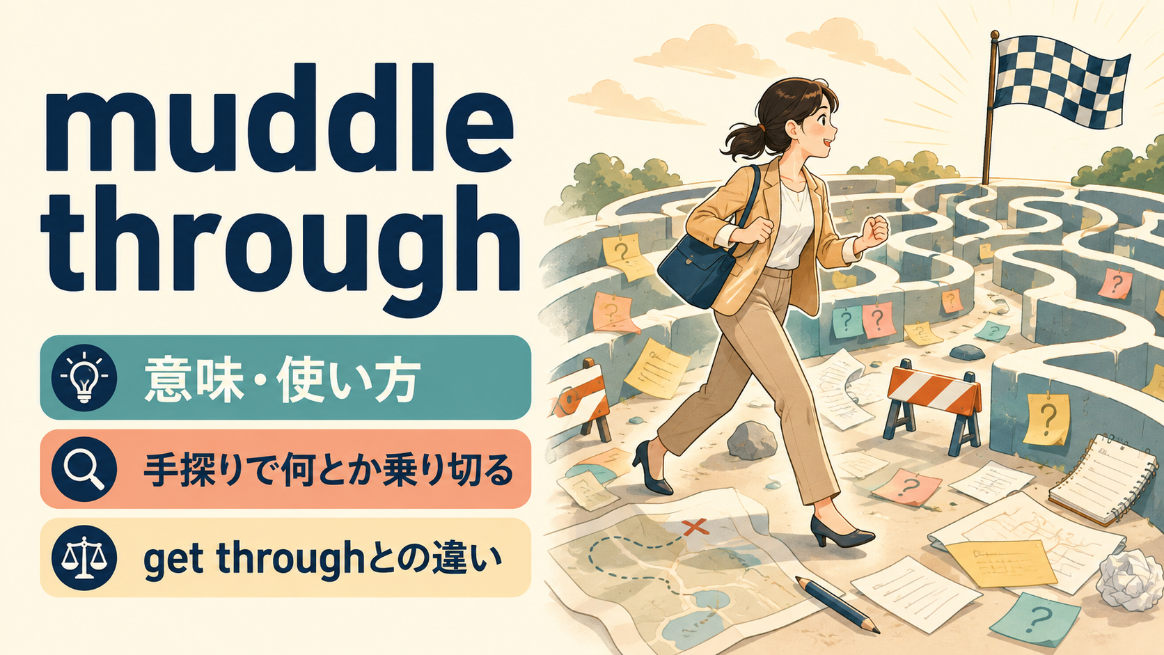 muddle throughの意味は？「手探りで何とか乗り切る」の使い方とget throughとの違い