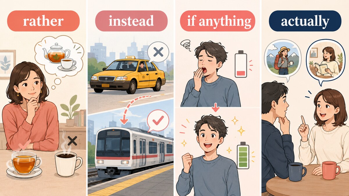 rather・instead・if anything・actuallyの違い