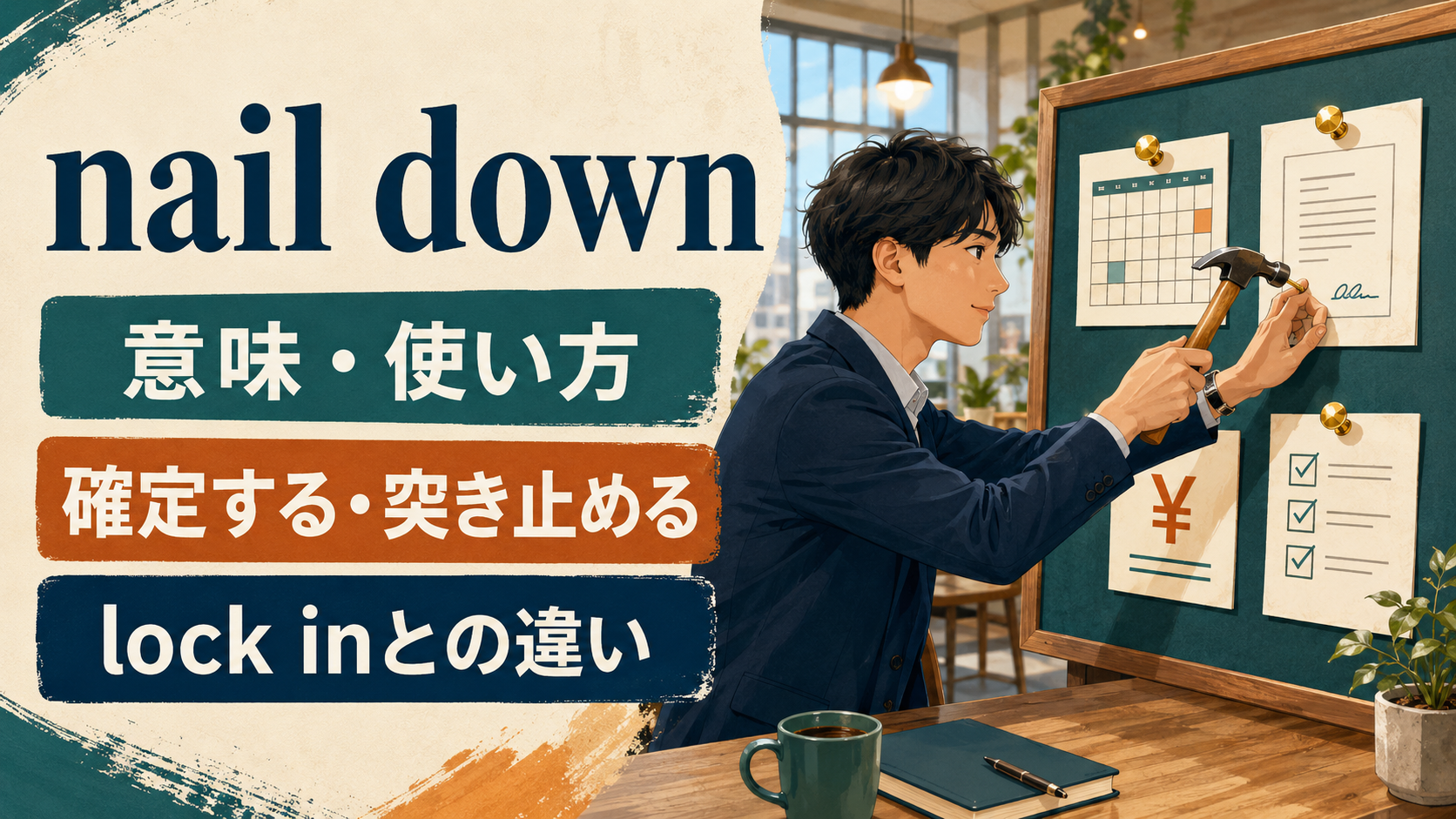 nail downの意味は？「詳細を確定する・正確に突き止める」の使い方とlock inとの違い