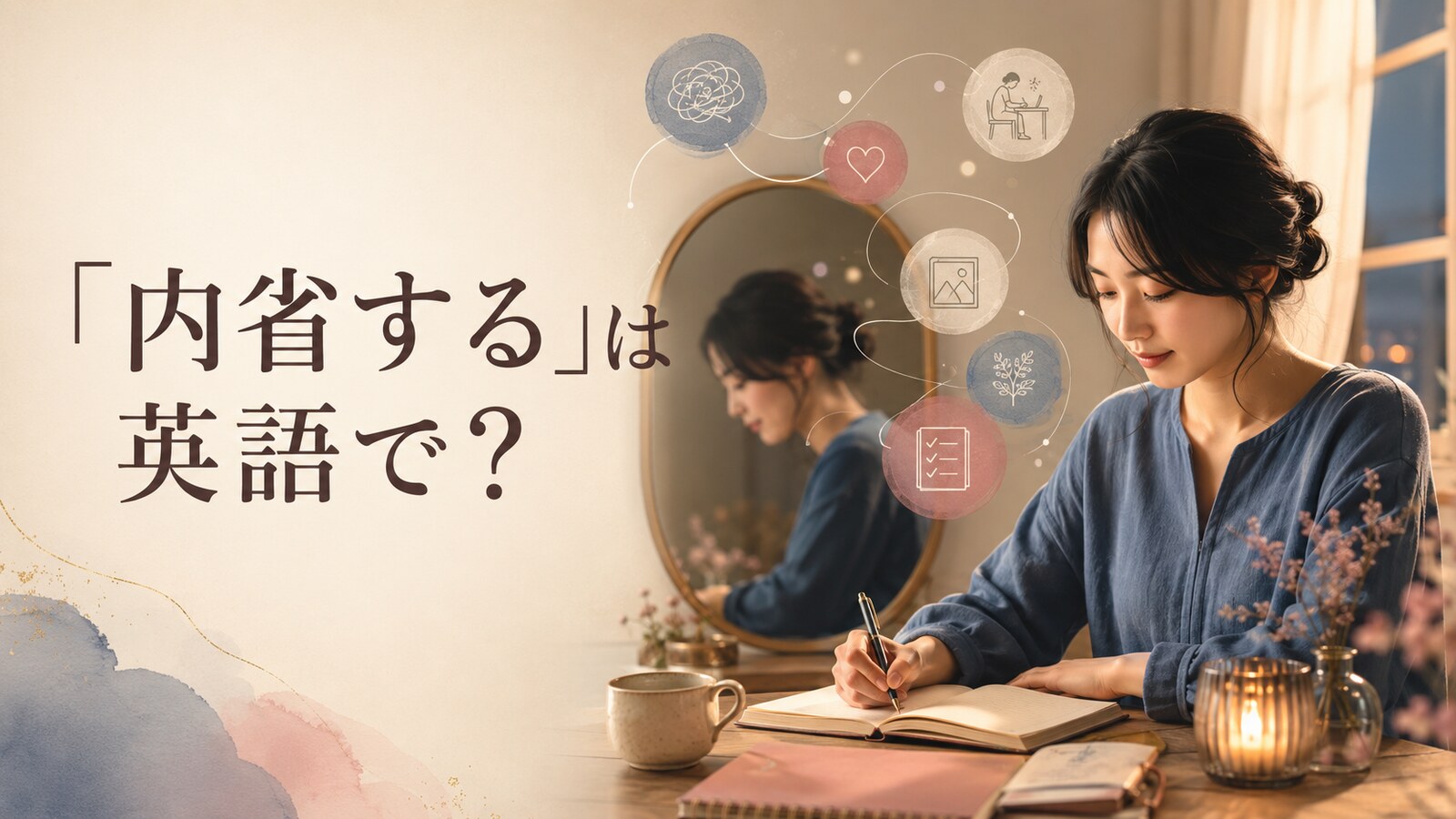「内省する」は英語で？ 日記を書きながら自分を見つめる女性