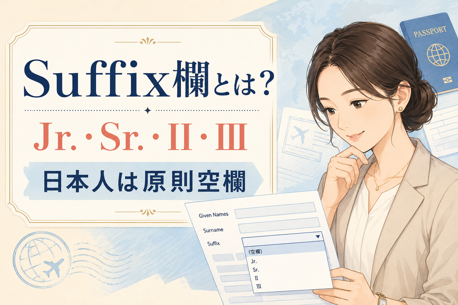 名前のSuffix欄とは？Jr.・Sr.・II・IIIの違いと日本人の書き方