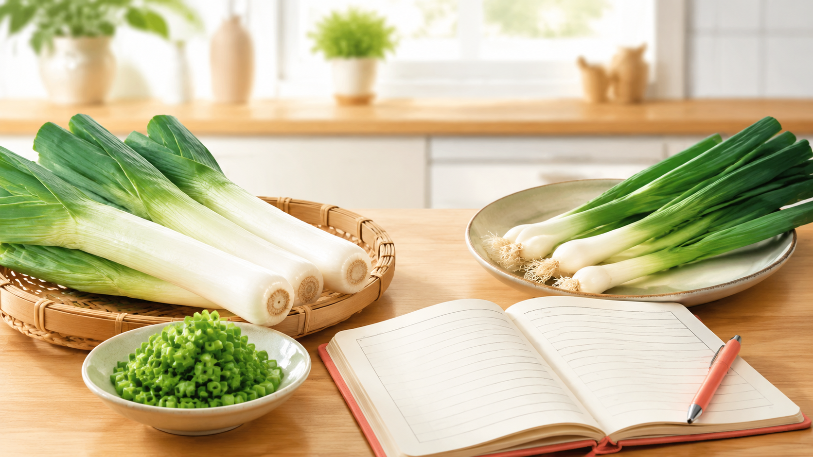 ネギは英語でgreen onion、scallion、spring onion、leekの違いを解説するアイキャッチ