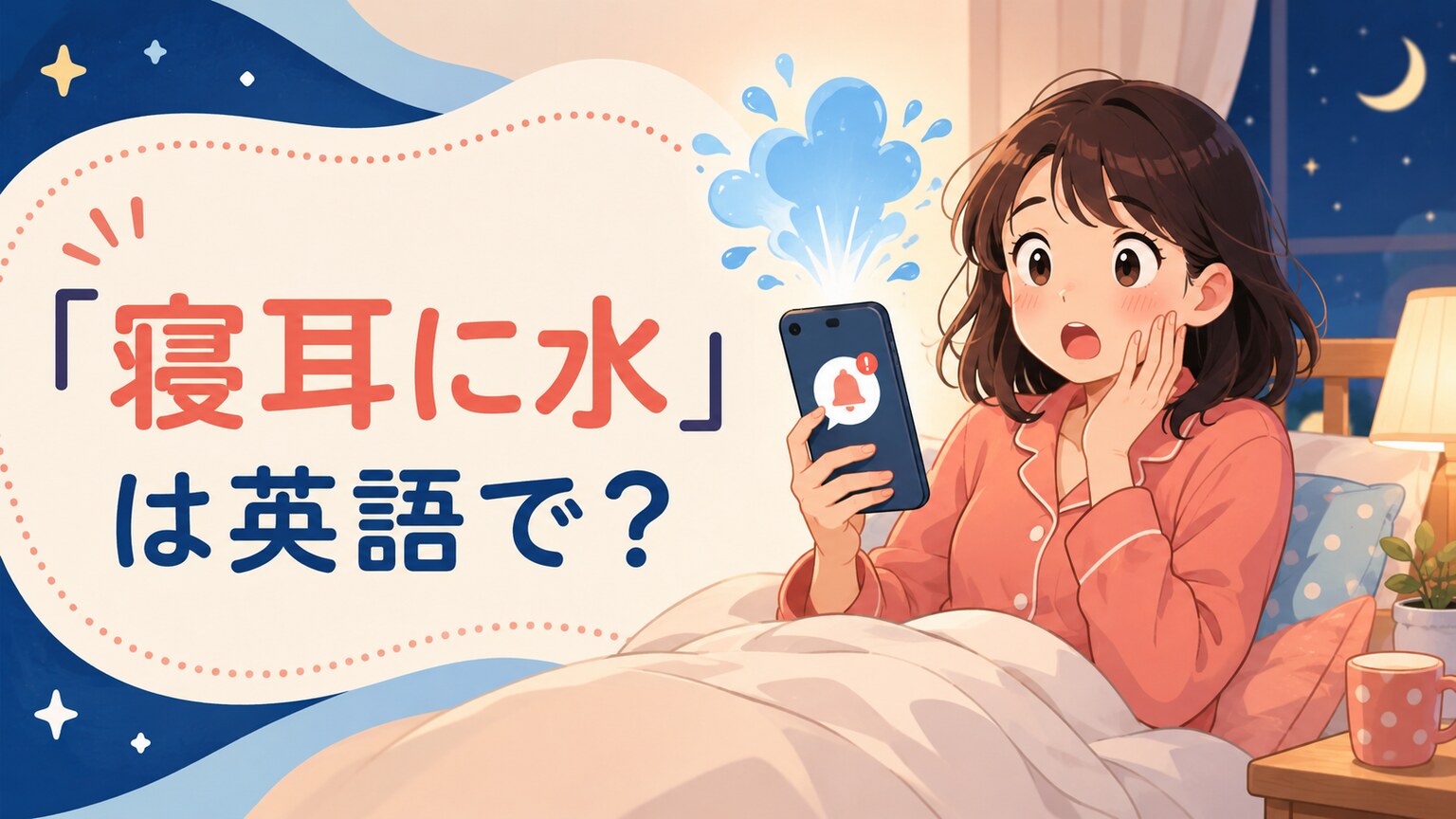 「寝耳に水」は英語で?突然の知らせに驚く女性のイラスト